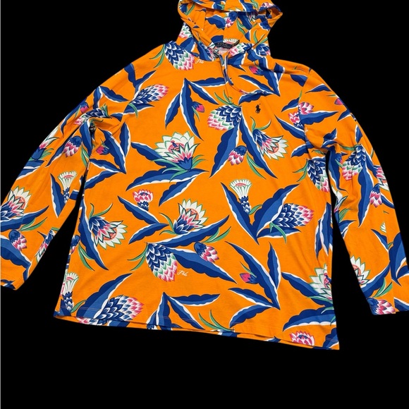 Polo Ralph Lauren Orange Floral T-shirt Hoodie XXL - Picture 1 of 8